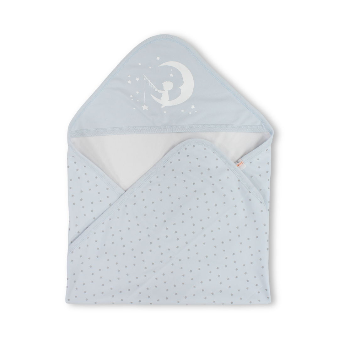 Cotton Baby Blanket – Baby Blue with Stars Print
