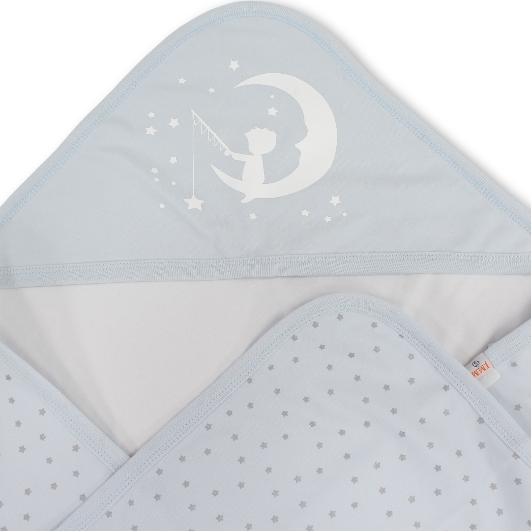 Cotton Baby Blanket – Baby Blue with Stars Print