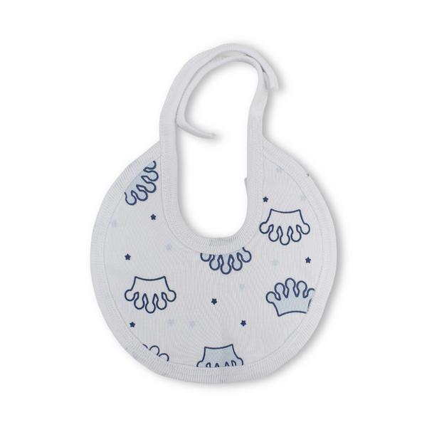 Cotton Baby Bib – White with Crown Print
