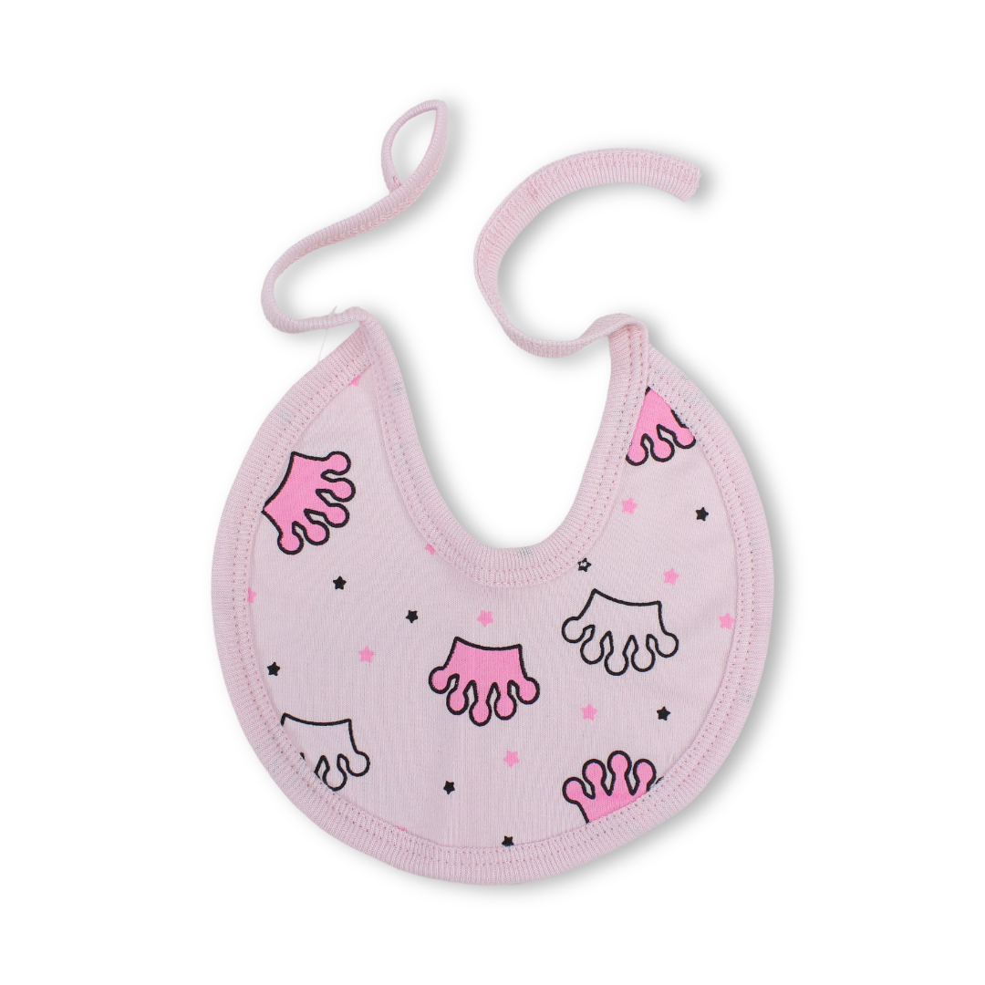 Cotton Baby Bib – Pink with Crown Print