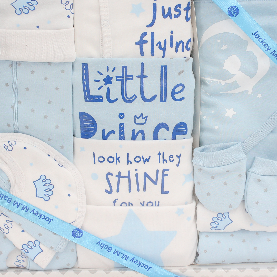 Baby Boys Gift Clothes Box – White* Baby Blue with "Prince" Print 3-6m (20Pcs)