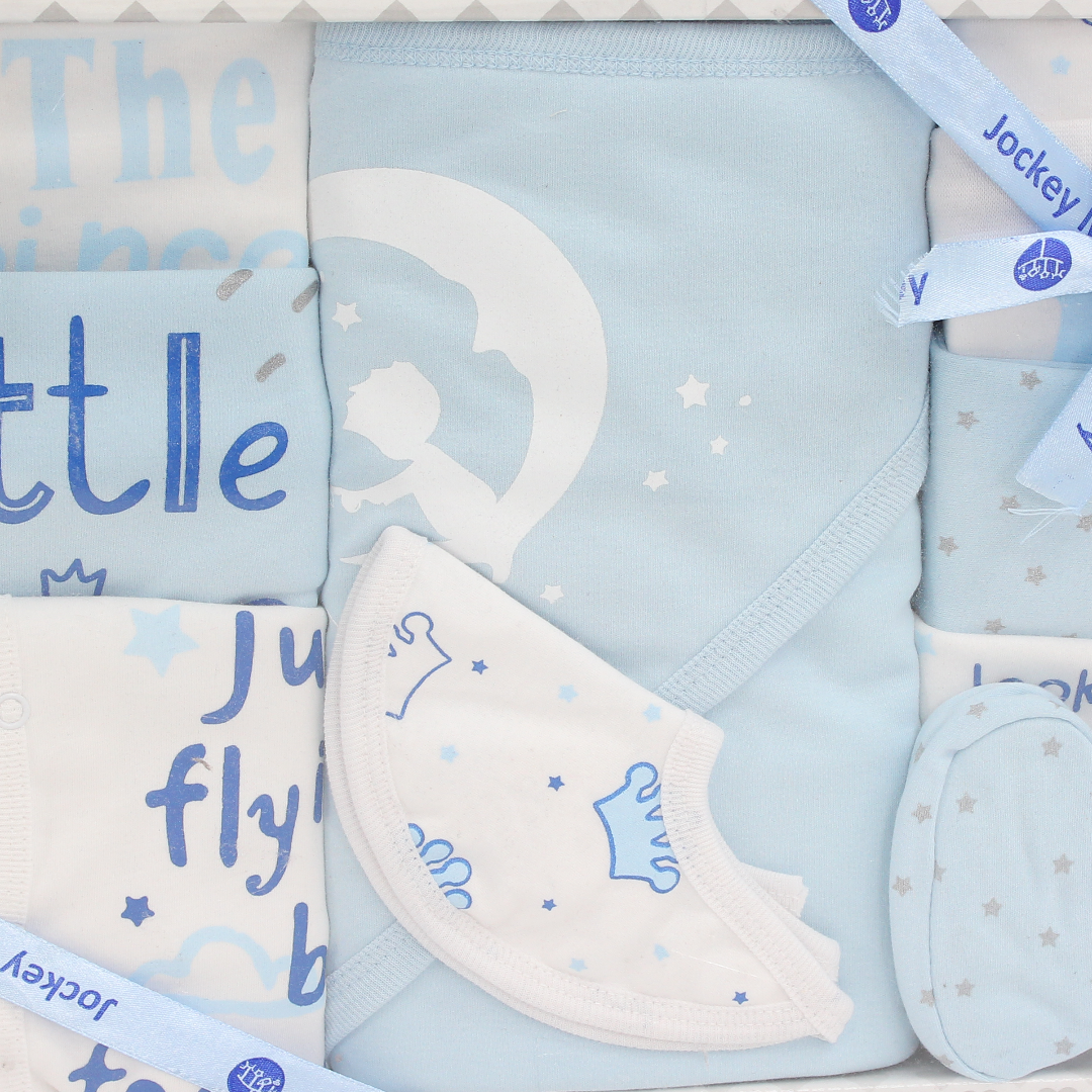 Baby Boys Gift Clothes Box – White* Baby Blue with "Prince" Print 3-6m (10Pcs)