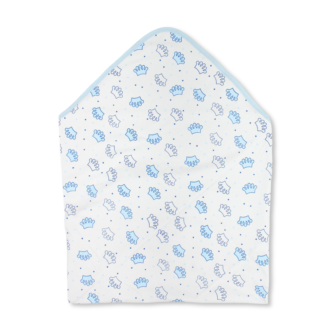 Cotton Baby Blanket – Baby Blue with "Prince" Print