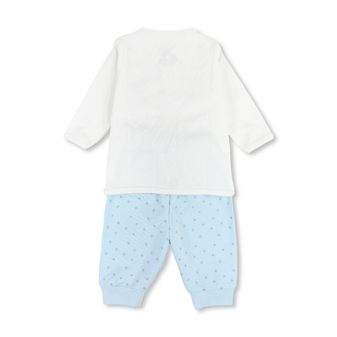 Baby Boys Cotton Pajama – White with "Just Flying by to Say" Print