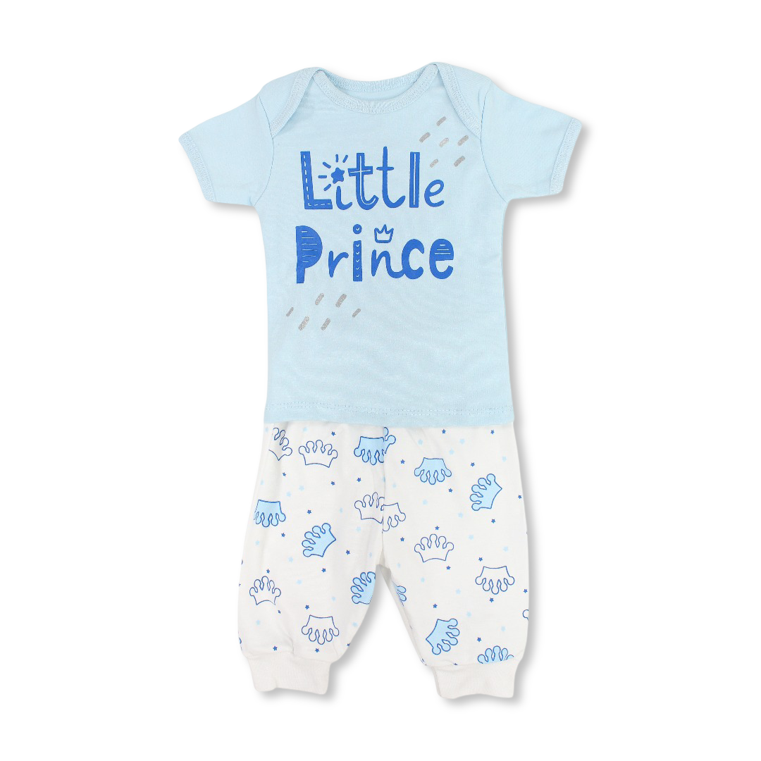 Baby Boys Cotton Pajama – Baby Blue with "Little Prince" Print