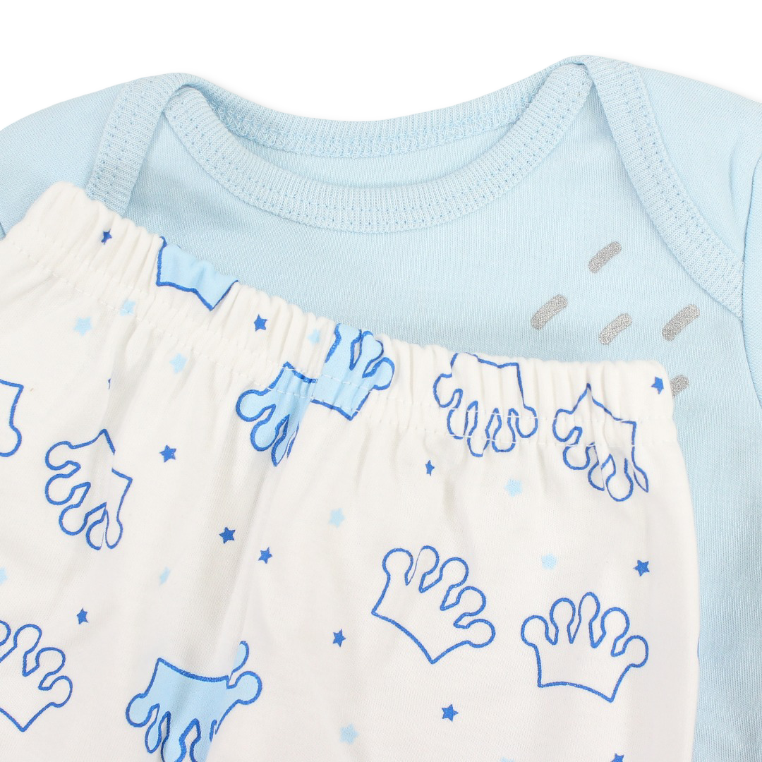 Baby Boys Cotton Pajama – Baby Blue with "Little Prince" Print