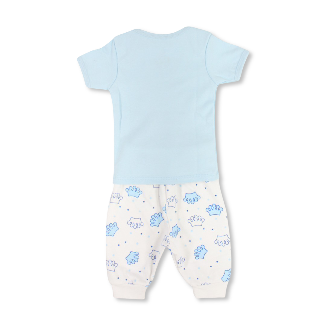 Baby Boys Cotton Pajama – Baby Blue with "Little Prince" Print