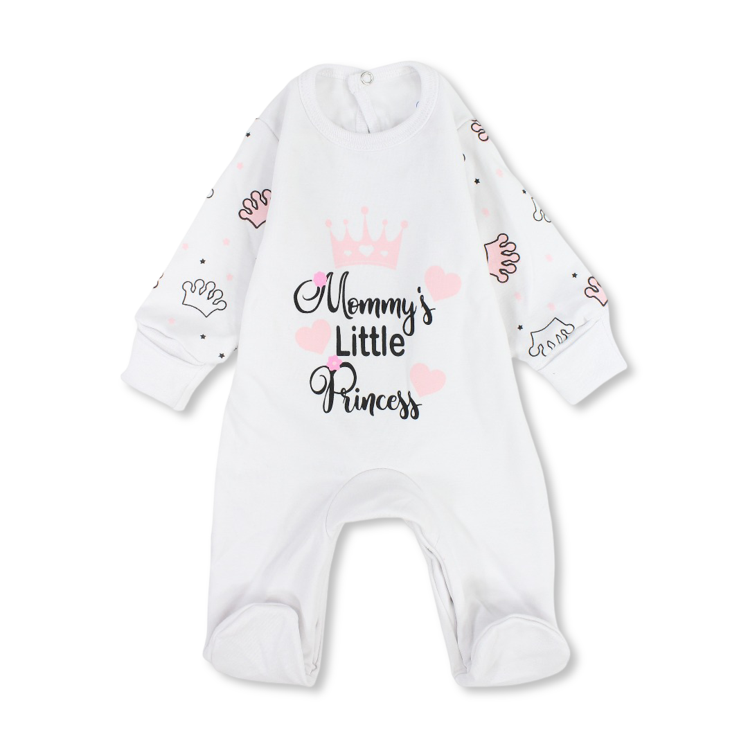 Baby Girls Cotton Baby Footie with "Princess" Print