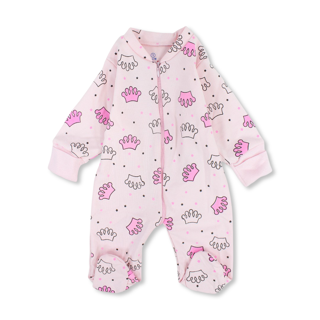 Baby Girls Cotton Baby Footie with "Princess" Print