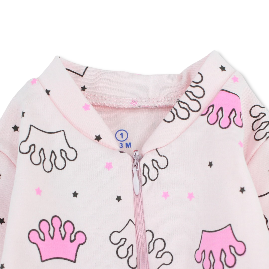 Baby Girls Cotton Baby Footie with "Princess" Print