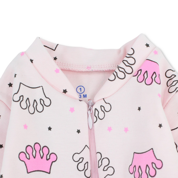 Baby Girls Cotton Baby Footie with "Princess" Print