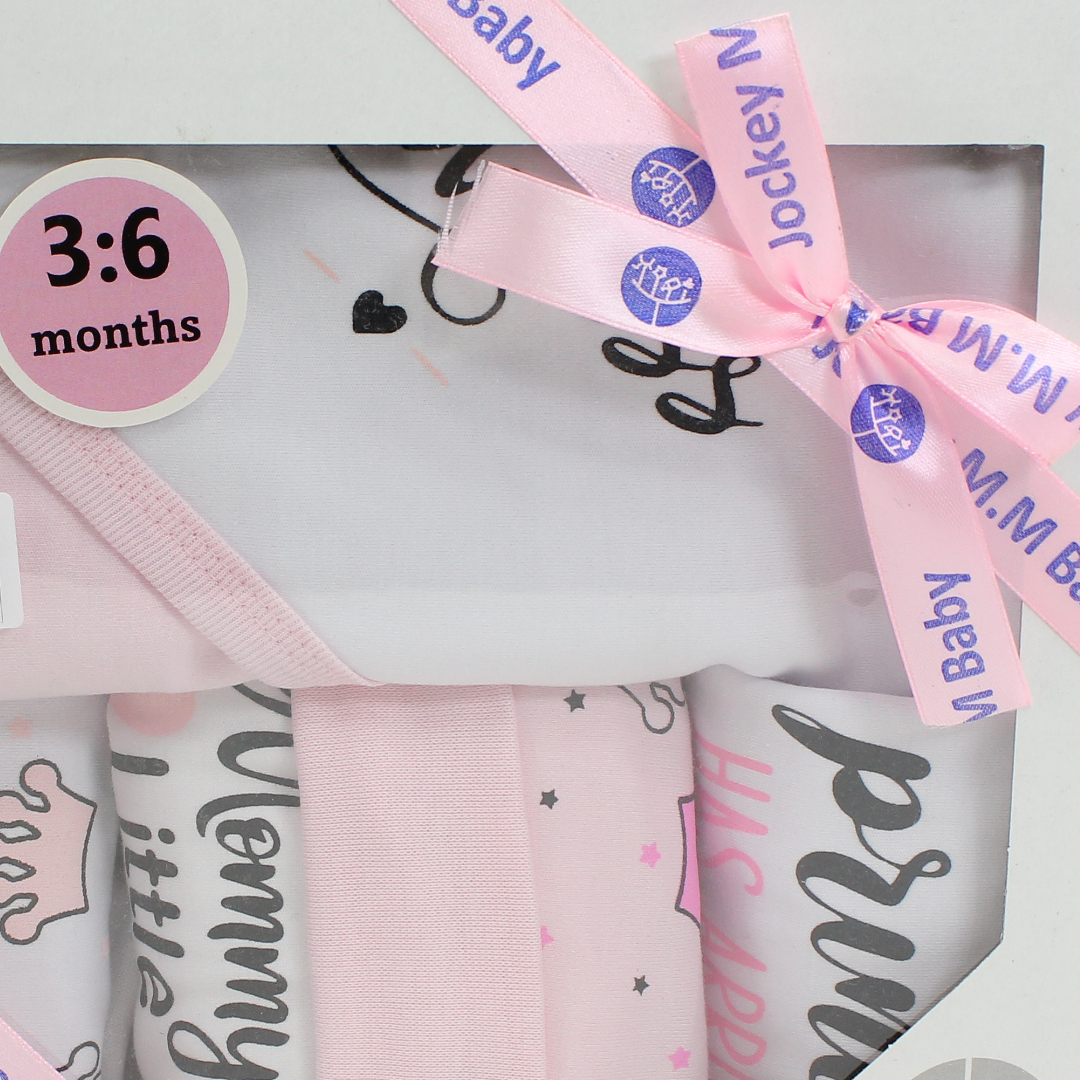 Baby Girls Gift Clothes Box – White* Pink with "Princess" Print 3-6m (5Pcs)