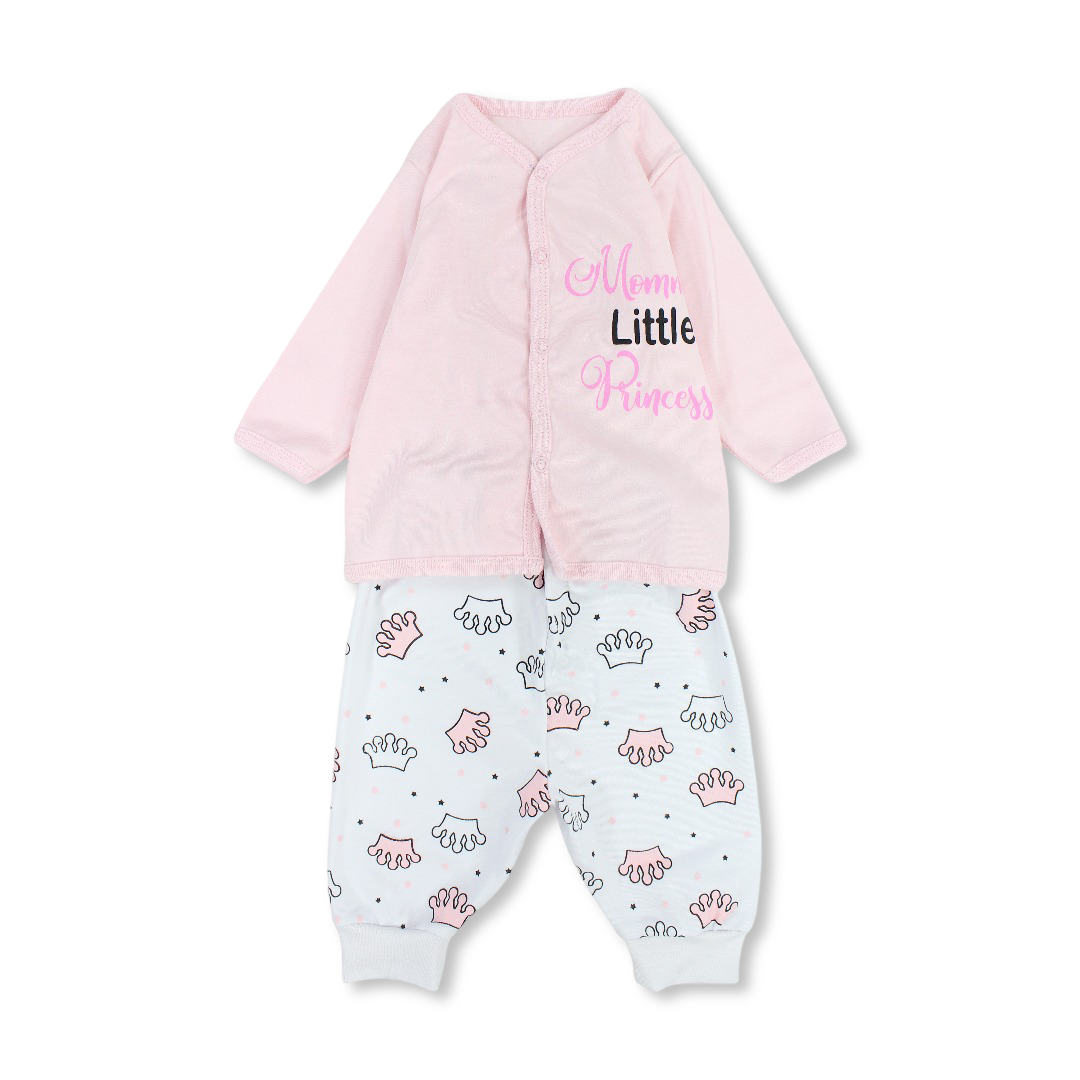 Baby Girls Cotton Pajama – Pink with "Princess" Print
