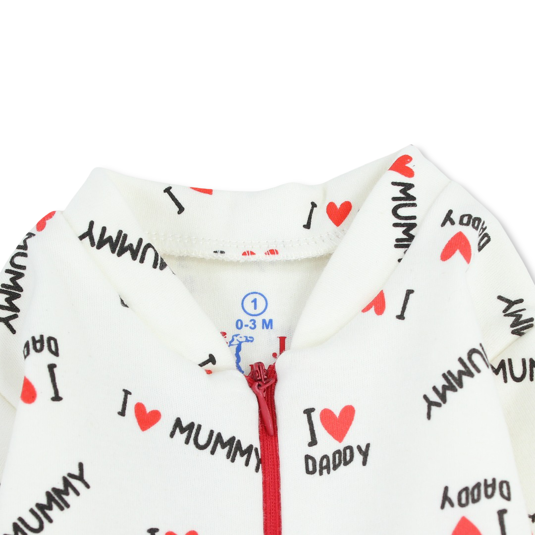 Unisex Baby Cotton Baby Footie – Off-White with "I love Mummy & Daddy" Print
