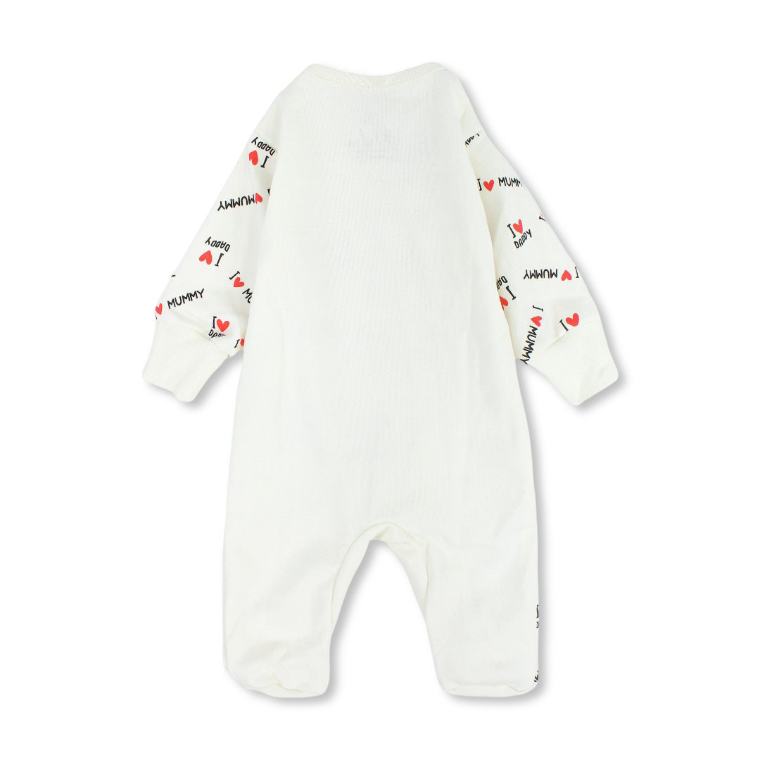 Unisex Baby Cotton Baby Footie – Off-White with "I love Mummy & Daddy" Print