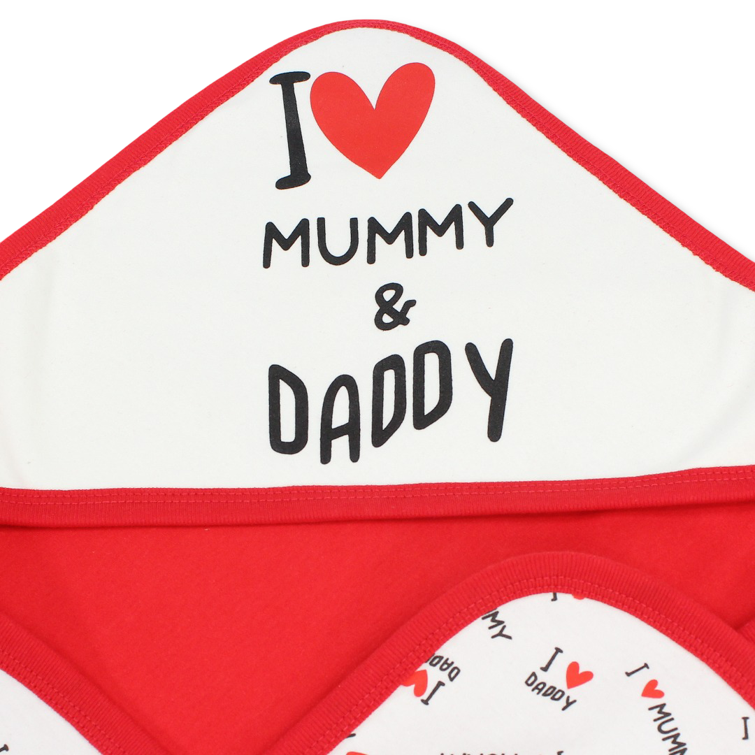 Cotton Baby Blanket – Off-White * Red with "I love Mummy & Daddy" Print