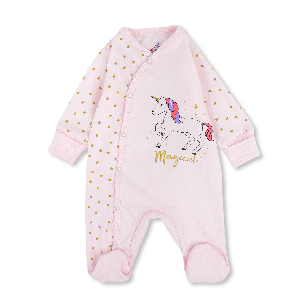 Baby Girls Cotton Baby Footie – Unicorn Print