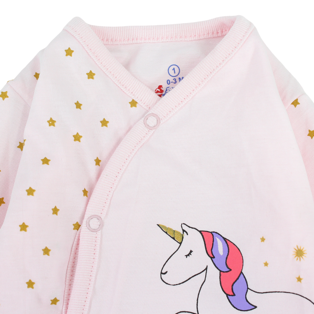 Baby Girls Cotton Baby Footie – Unicorn Print