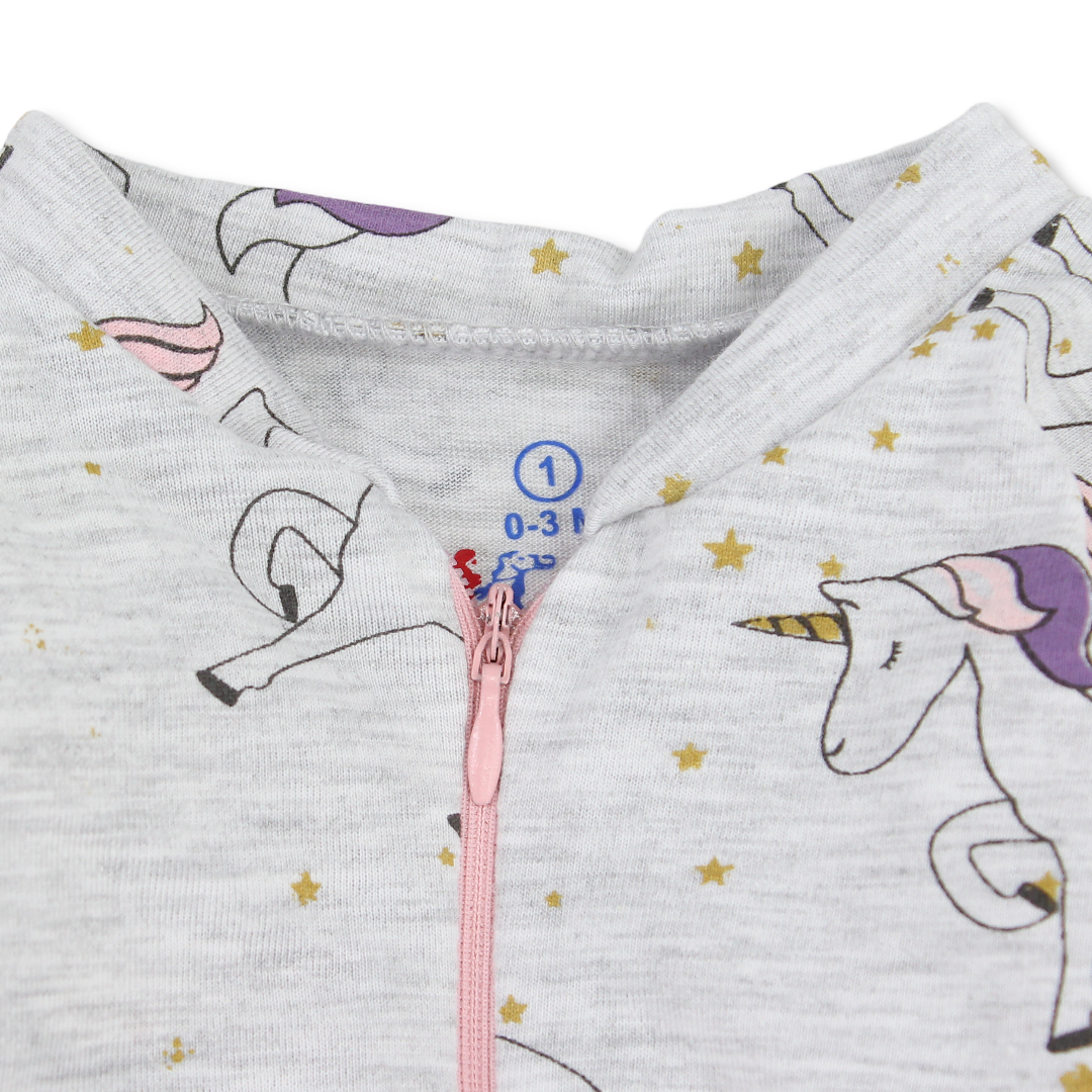 Baby Girls Cotton Baby Footie – Unicorn Print