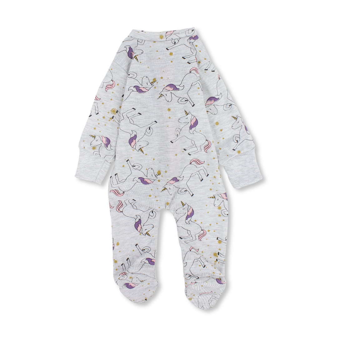 Baby Girls Cotton Baby Footie – Unicorn Print