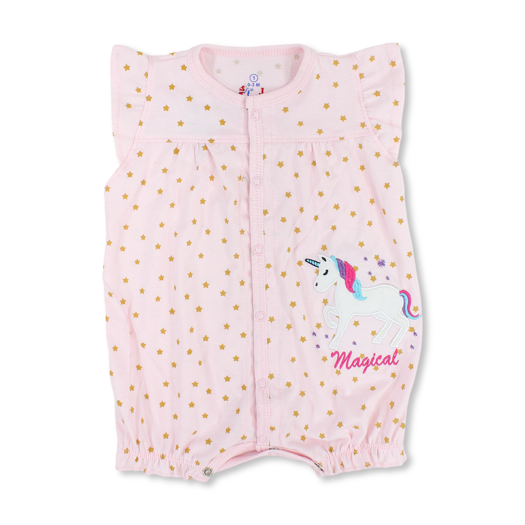 Baby Girls Cotton Romper – Unicorn Print