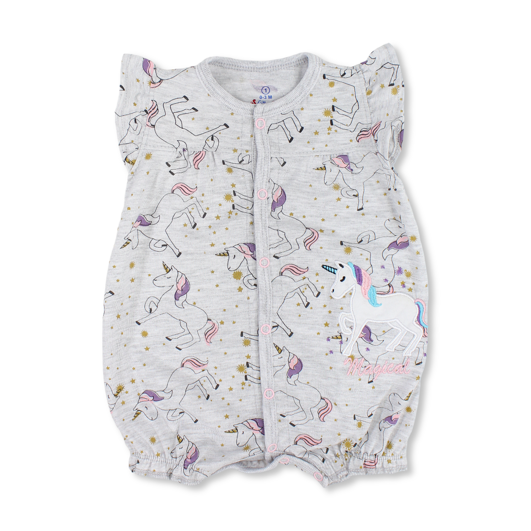Baby Girls Cotton Romper – Unicorn Print