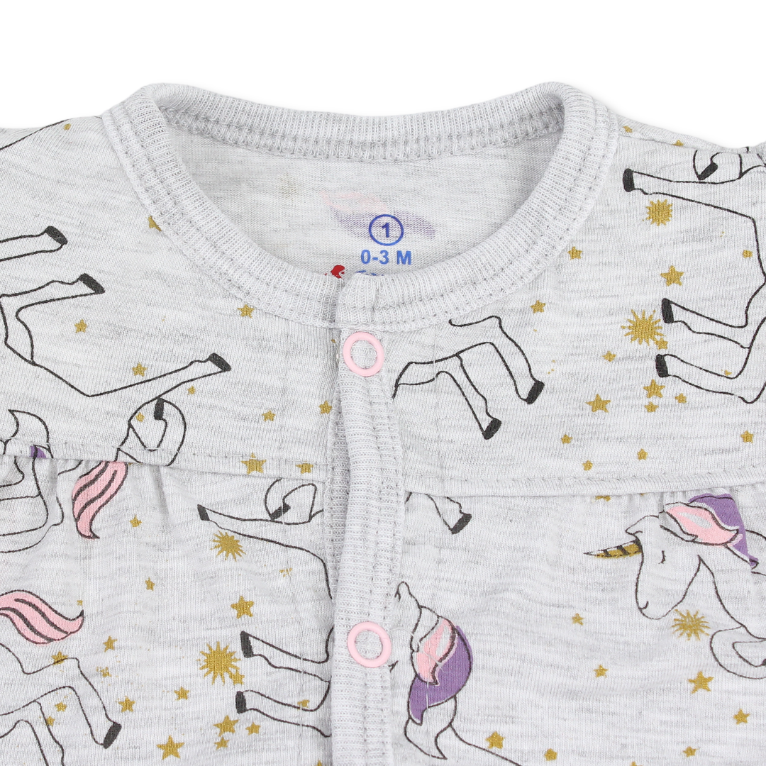Baby Girls Cotton Romper – Unicorn Print