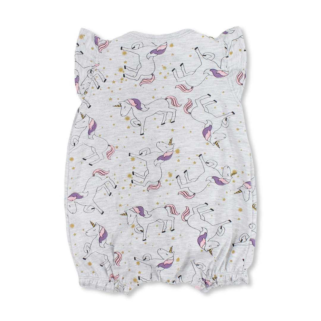 Baby Girls Cotton Romper – Unicorn Print