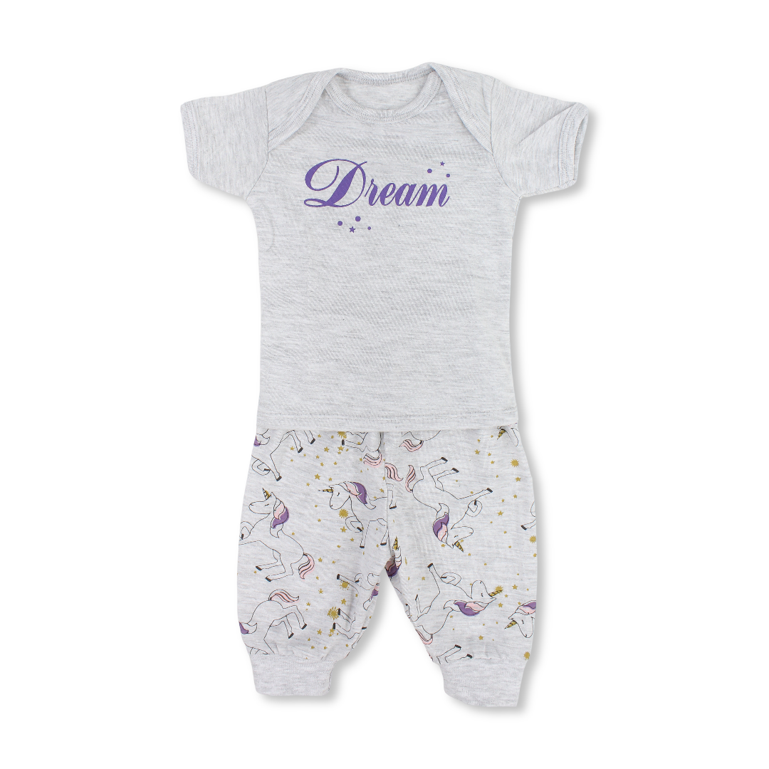 Baby Girls Cotton Pajama –Grey with Unicorn Print