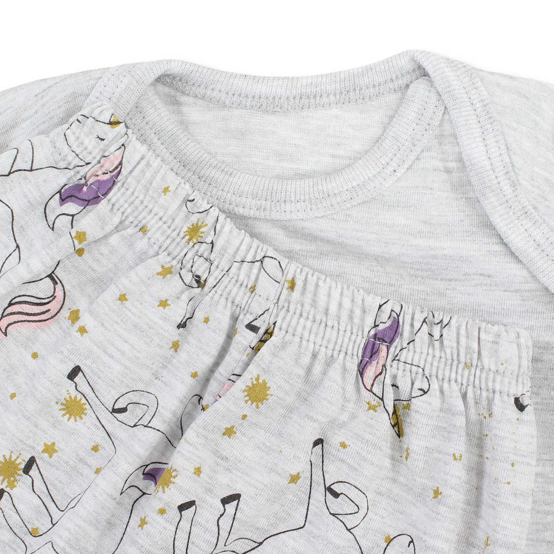 Baby Girls Cotton Pajama –Grey with Unicorn Print