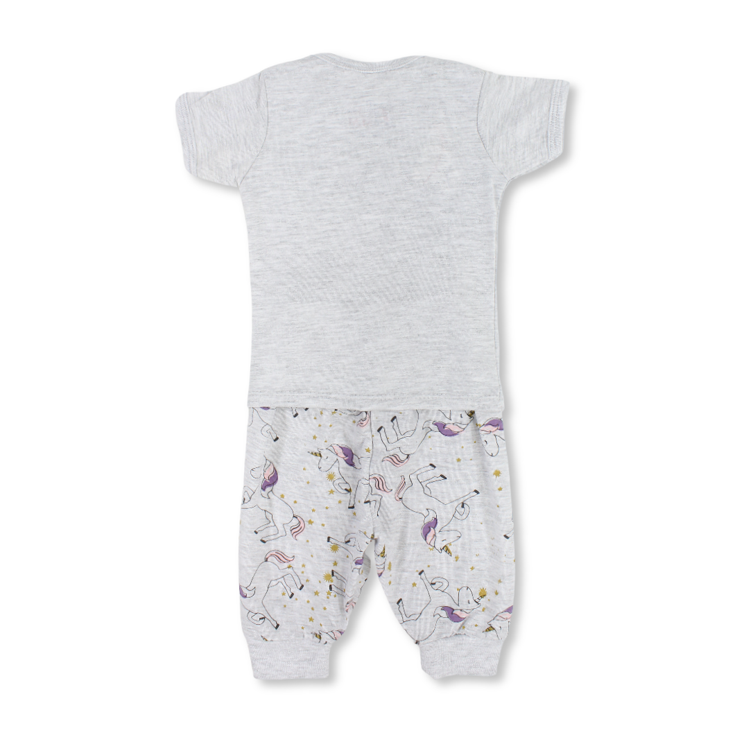 Baby Girls Cotton Pajama –Grey with Unicorn Print