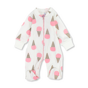 Baby Girls Cotton Baby Footie Onesie – Off-White with Ice Cream Print