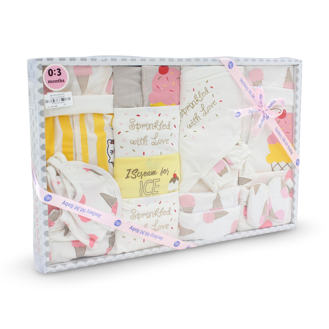 Baby Girls Gift Clothes Box – Off-White with Ice Cream Print 0-3m (20Pcs) - Clothing - JOKY