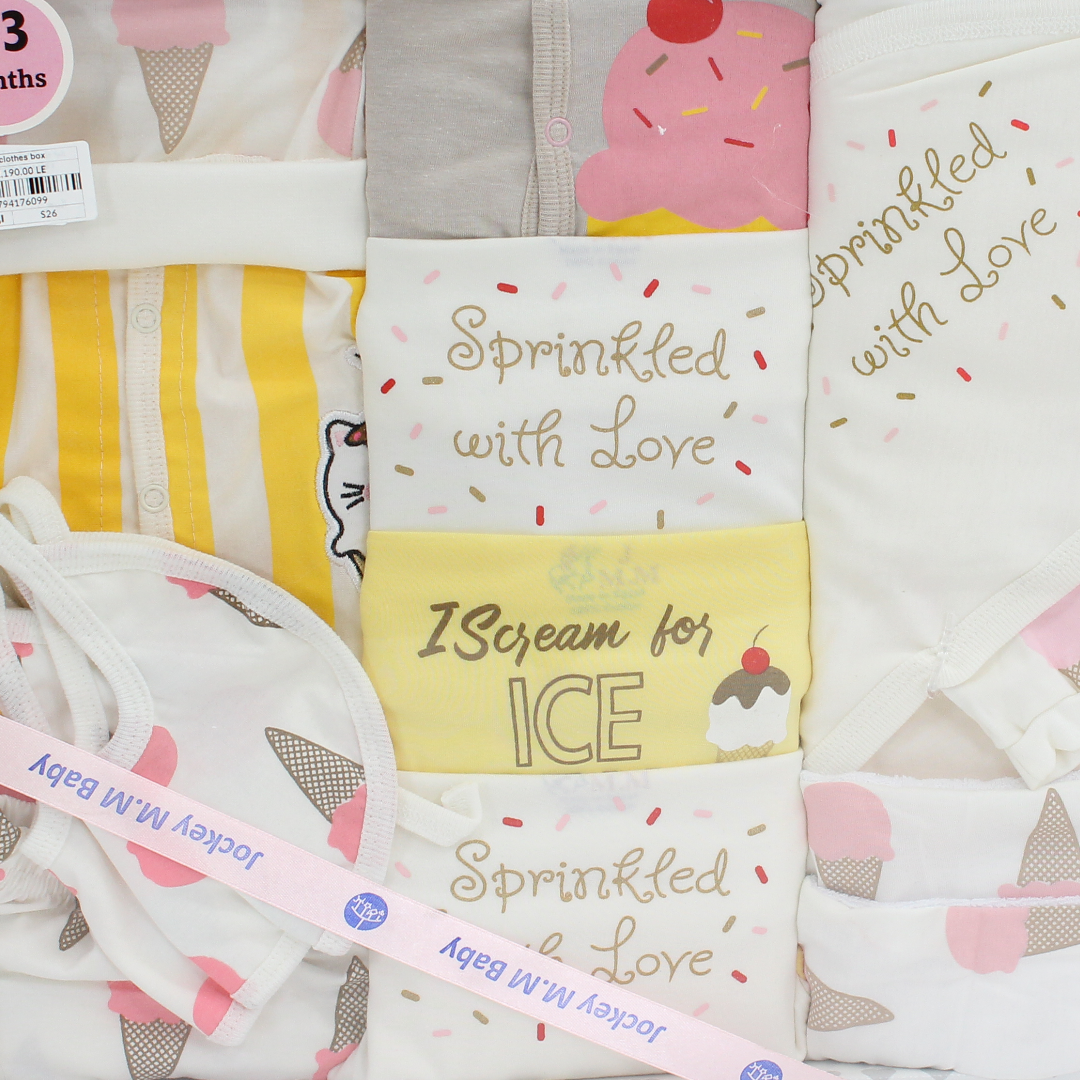 Baby Girls Gift Clothes Box – Off-White with Ice Cream Print 0-3m (20Pcs)