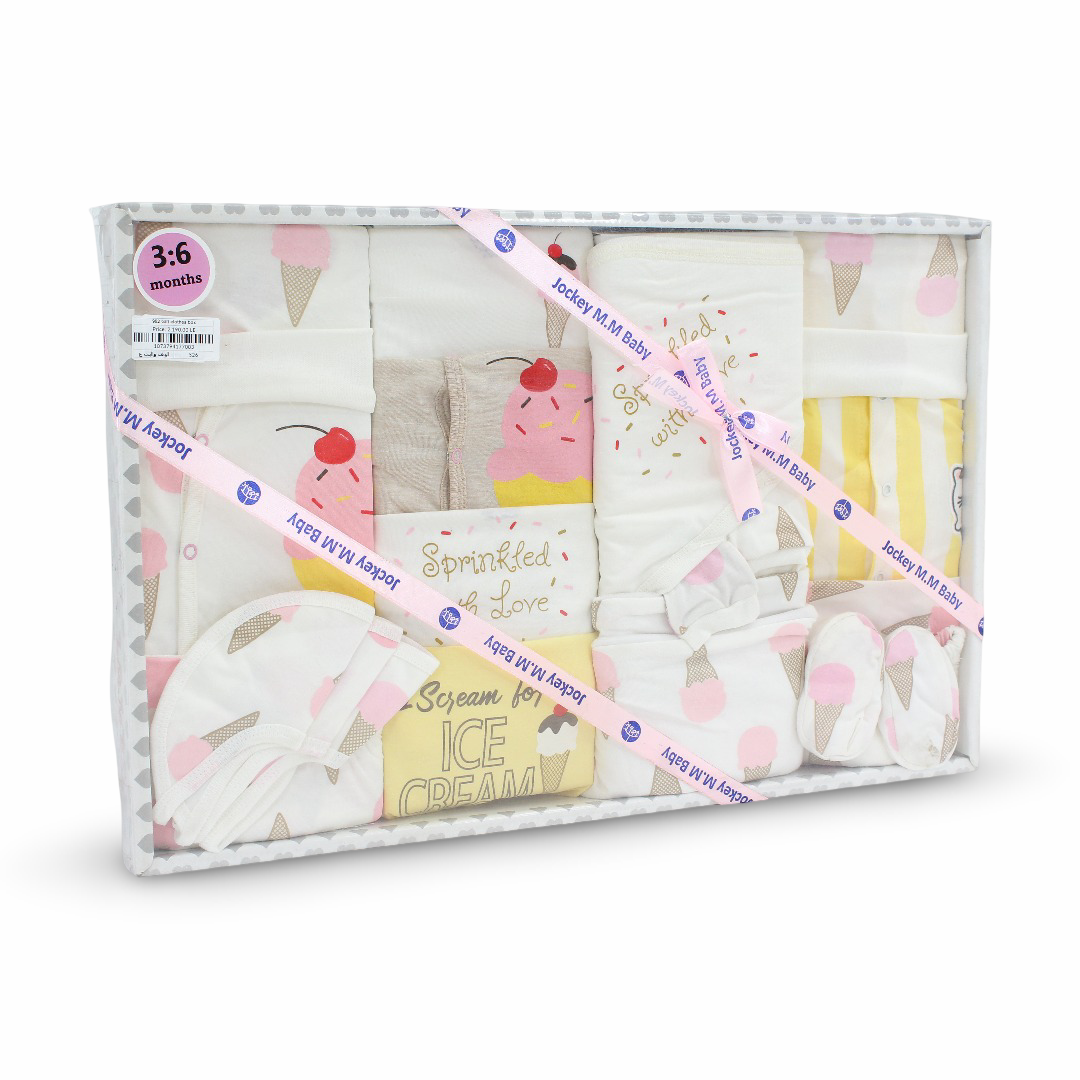 Baby Girls Gift Clothes Box – Off-White with Ice Cream Print 3-6m (20Pcs)