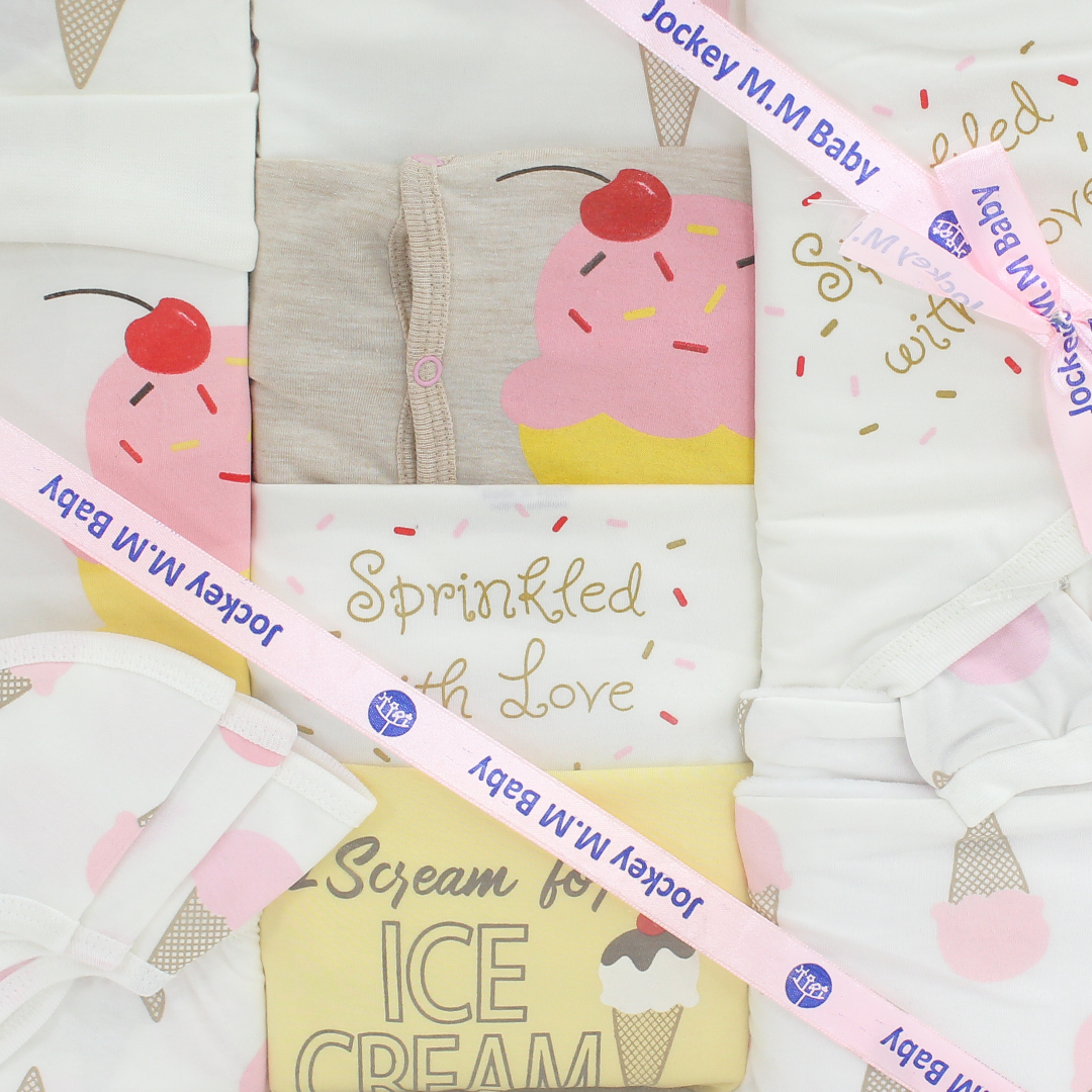 Baby Girls Gift Clothes Box – Off-White with Ice Cream Print 3-6m (20Pcs)