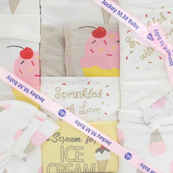 Baby Girls Gift Clothes Box – Off-White with Ice Cream Print 3-6m (20Pcs)