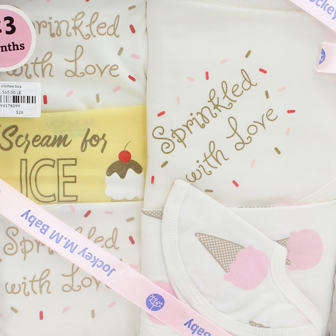 Baby Girls Gift Clothes Box – Off-White with Ice Cream Print 0-3m (10Pcs)