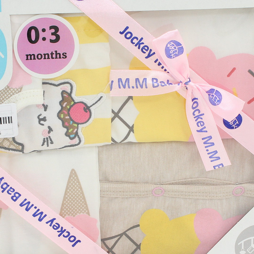 Baby Girls Gift Clothes Box – Off-White with Ice Cream Print 0-3m (5Pcs)