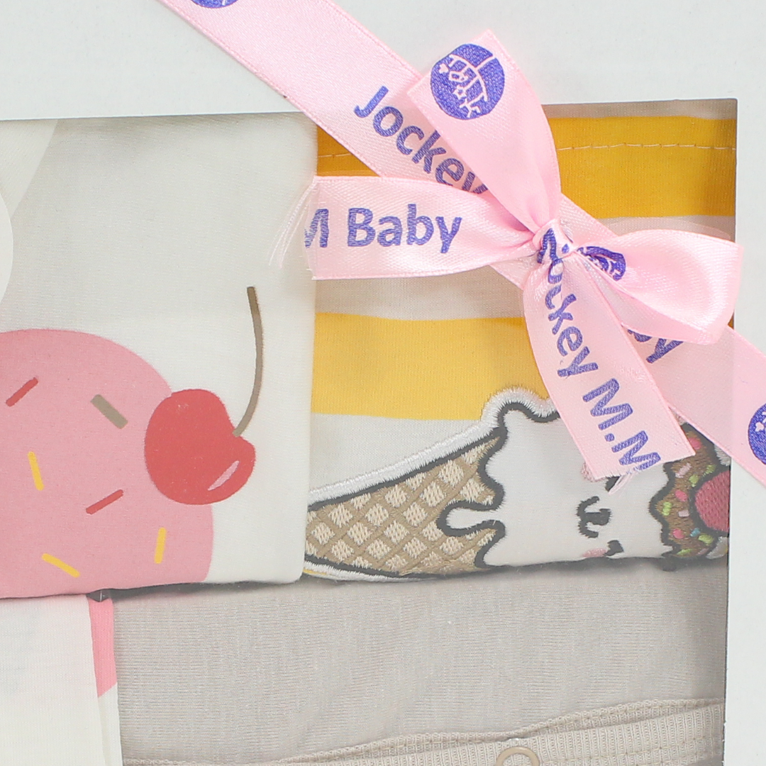 Baby Girls Gift Clothes Box – Off-White with Ice Cream Print 3-6m (5Pcs)