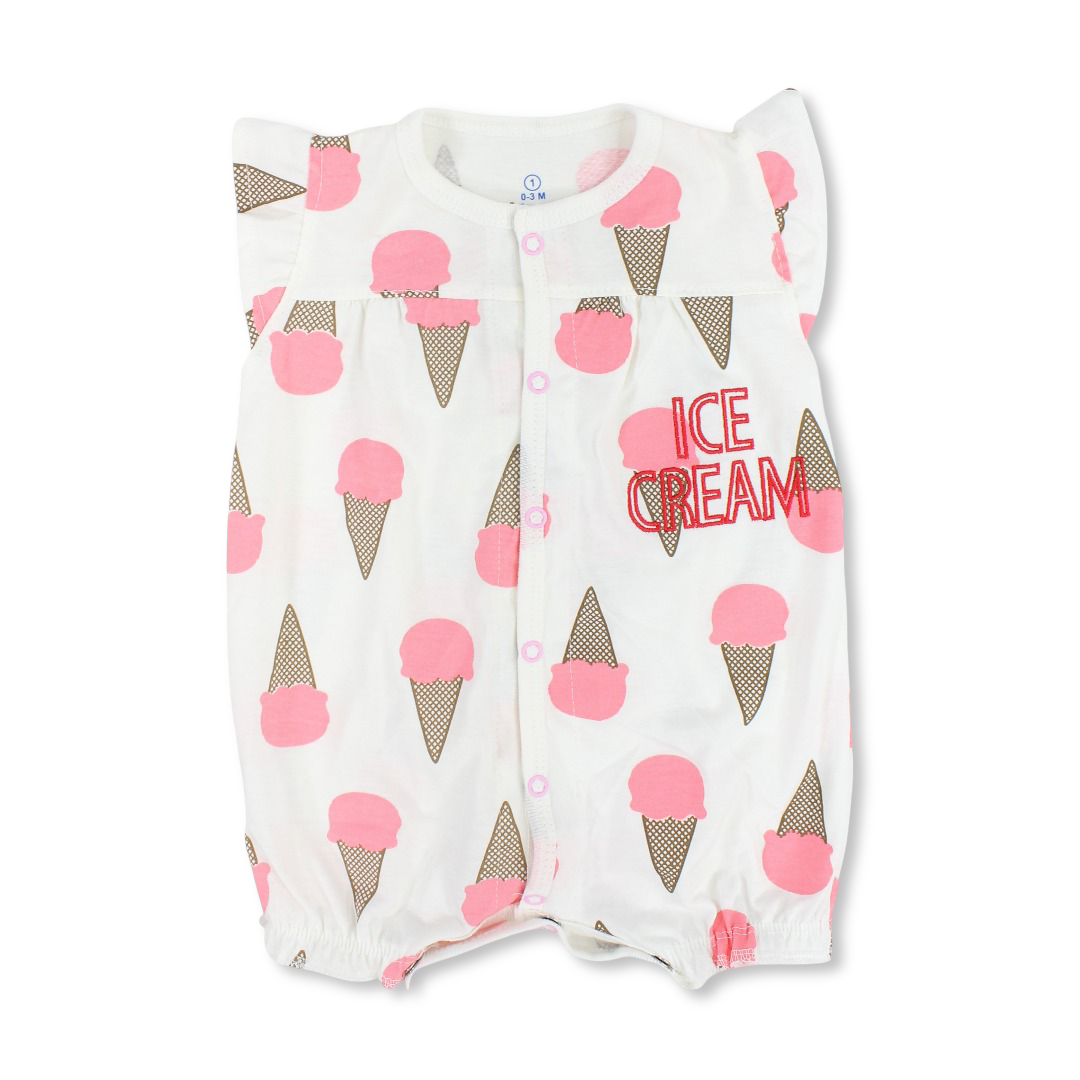 Baby Girls Cotton Romper – Ice Cream Print