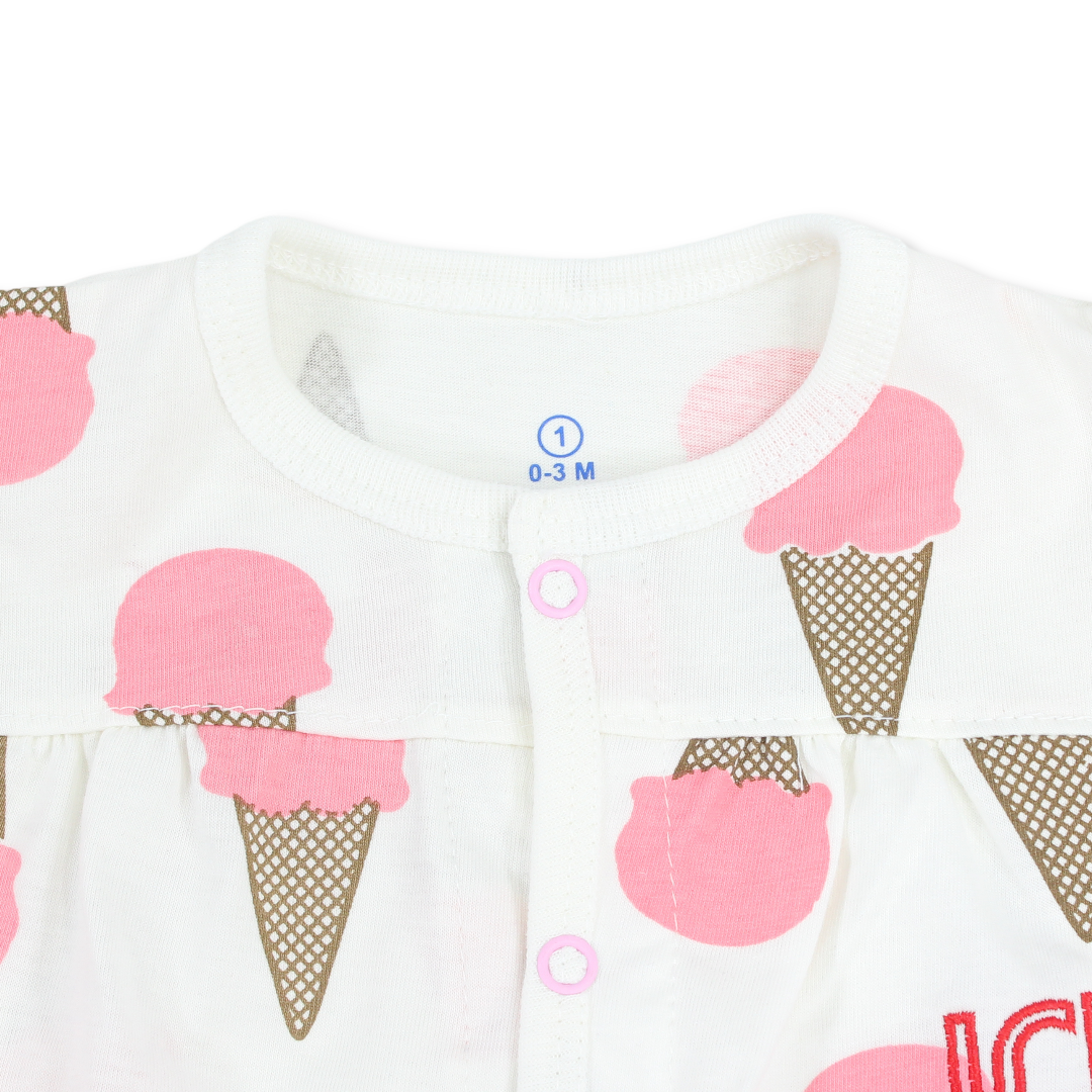Baby Girls Cotton Romper – Ice Cream Print
