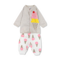 Baby Girls Cotton Pajama – Beige with Ice Cream Print