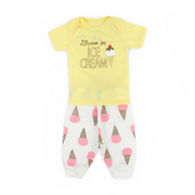 Baby Girls Cotton Pajama – Yellow with Ice Cream Print