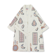 Girls Linen Kaftan – Beige with Heritage Print