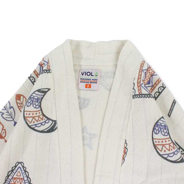 Girls Linen Kaftan – Beige with Heritage Print