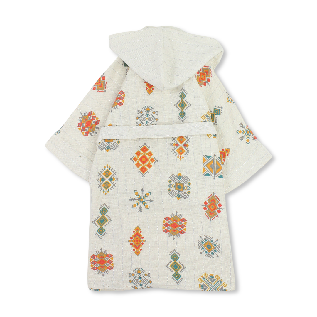 Girls Linen Kaftan – Beige with Tribal Print
