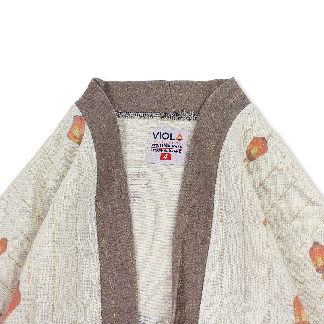 Girls Linen Kaftan – Beige with Lantern Print
