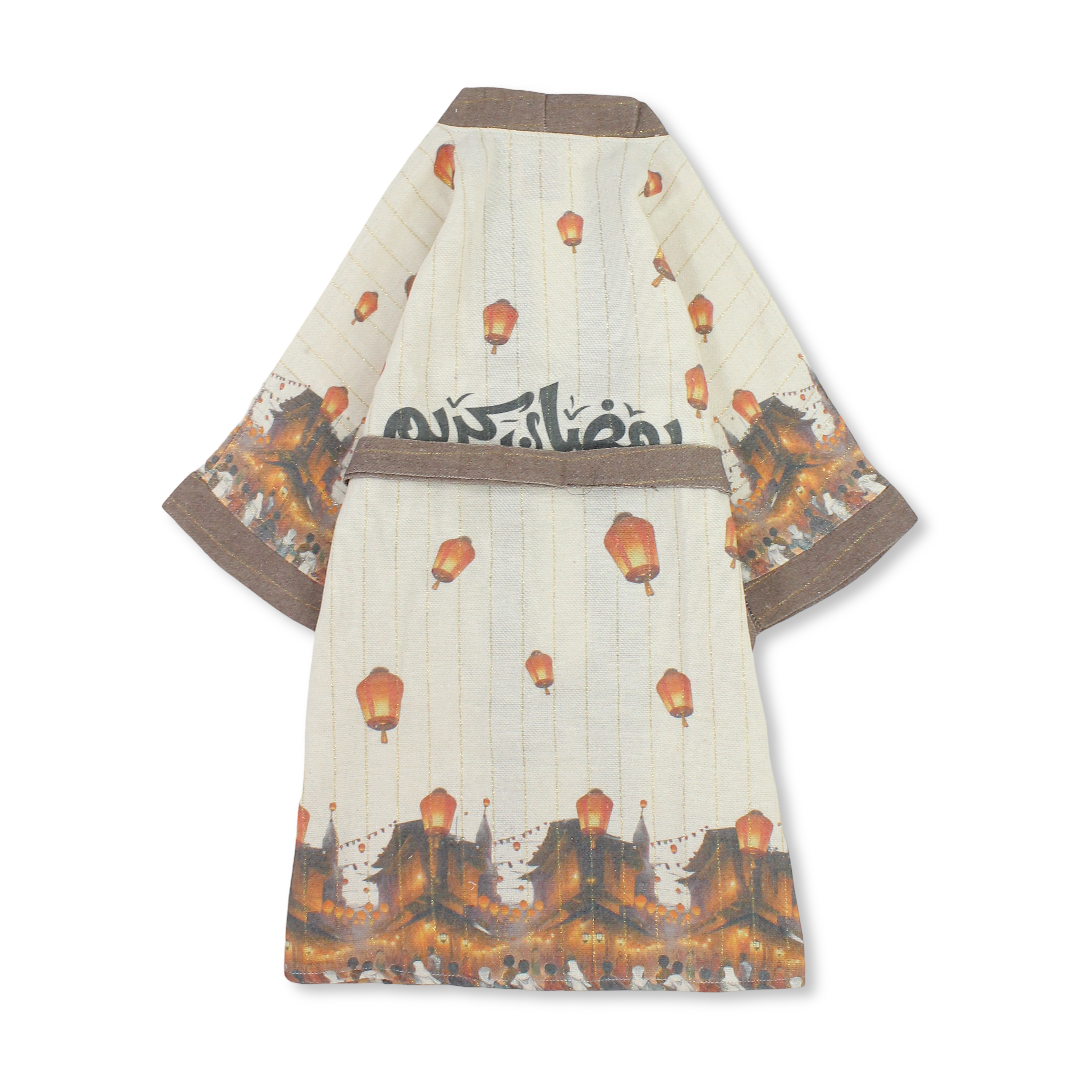 Girls Linen Kaftan – Beige with Lantern Print