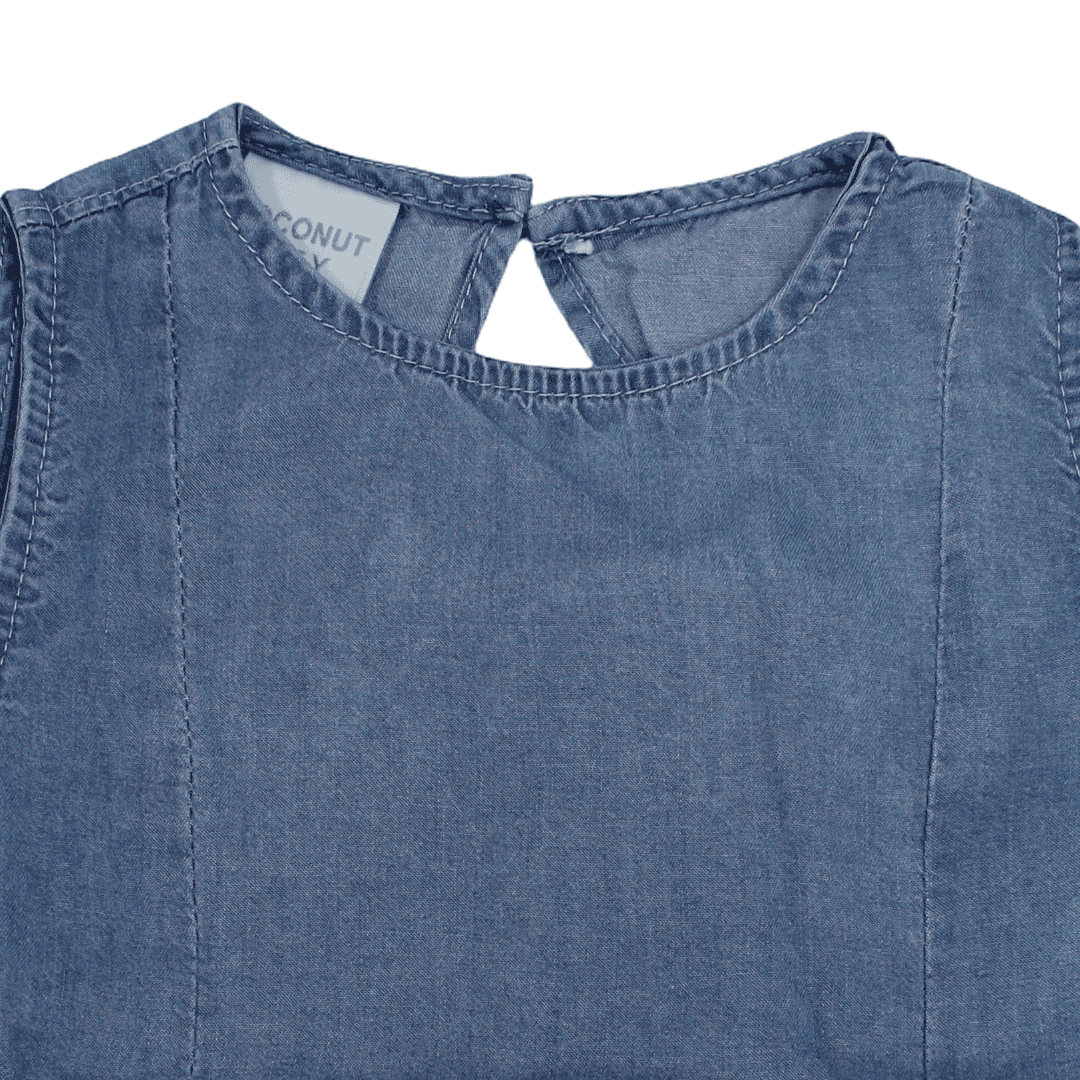Girls Cotton Denim Sleeveless Dress – Blue